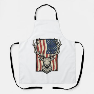 Vintage Deer American Flag Hunting Shirt Design_1 Apron