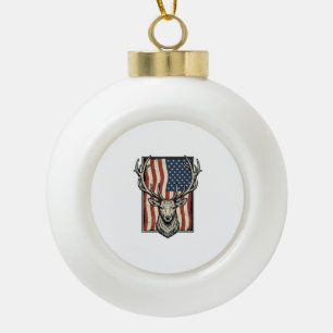 Vintage Deer American Flag Hunting Shirt Design_1 Ceramic Ball Christmas Ornament