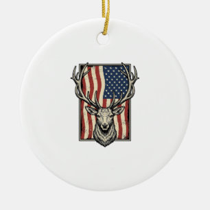 Vintage Deer American Flag Hunting Shirt Design_1 Ceramic Tree Decoration