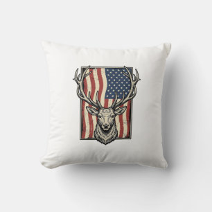 Vintage Deer American Flag Hunting Shirt Design_1 Cushion