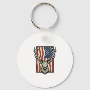 Vintage Deer American Flag Hunting Shirt Design_1 Key Ring