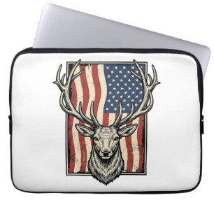 Vintage Deer American Flag Hunting Shirt Design_1 Laptop Sleeve