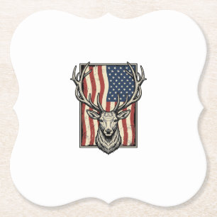 Vintage Deer American Flag Hunting Shirt Design_1 Paper Coaster
