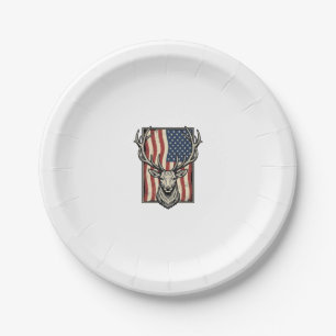 Vintage Deer American Flag Hunting Shirt Design_1 Paper Plate