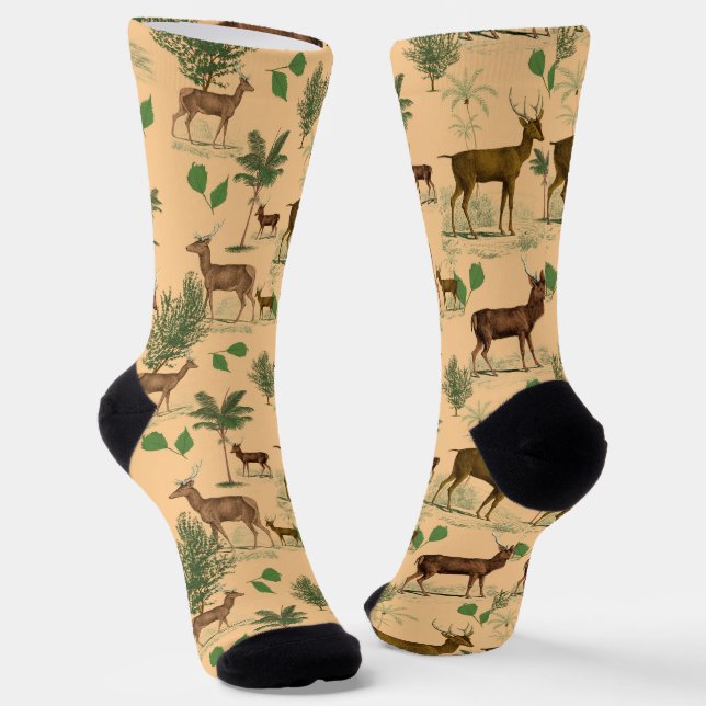 Vintage Deer And Trees Socks (Angled)