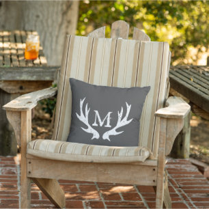Vintage deer antler outside outdoor throw pillow