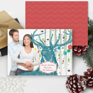 Vintage Deer  Birch Tree Photo Christmas Card
