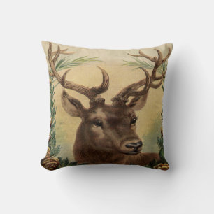Vintage Deer Buck Stag Nature Rustic Christmas Cushion
