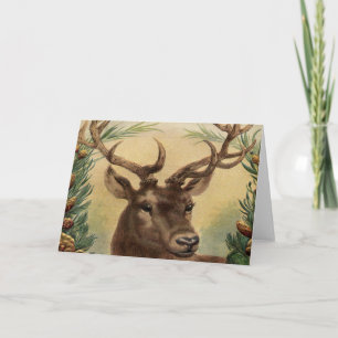 Vintage Deer Buck Stag Nature Rustic Christmas Holiday Card