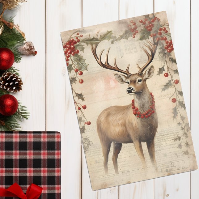 Vintage Deer Christmas Winter Aged Decoupage Tissue Paper (Creator Uploaded)