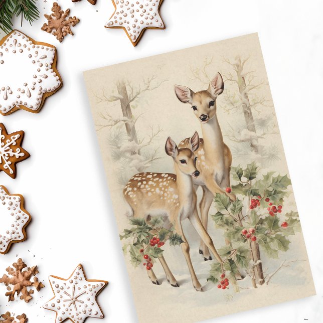 Vintage Deer Christmas Winter Aged Decoupage Tissue Paper (Creator Uploaded)
