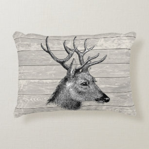 Vintage Deer Head Illustration Decorative Cushion