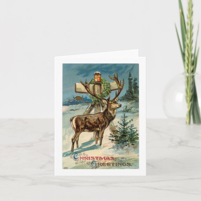 Vintage deer illustration Christmas card  (Front)
