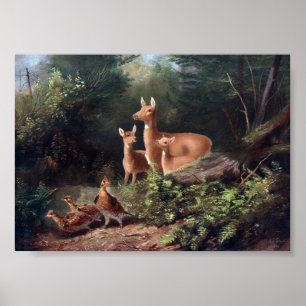 Vintage Deer Illustration Poster