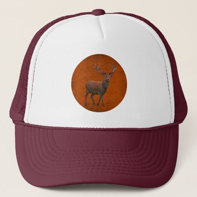 vintage deer in orange nature trucker hat (Front)