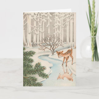 Vintage Deer in the Snow Holiday Card