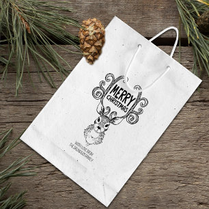 Vintage Deer Merry Christmas, Family Large Rubber Stamp