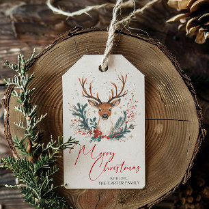 Vintage Deer Merry Christmas Gift Tag 
