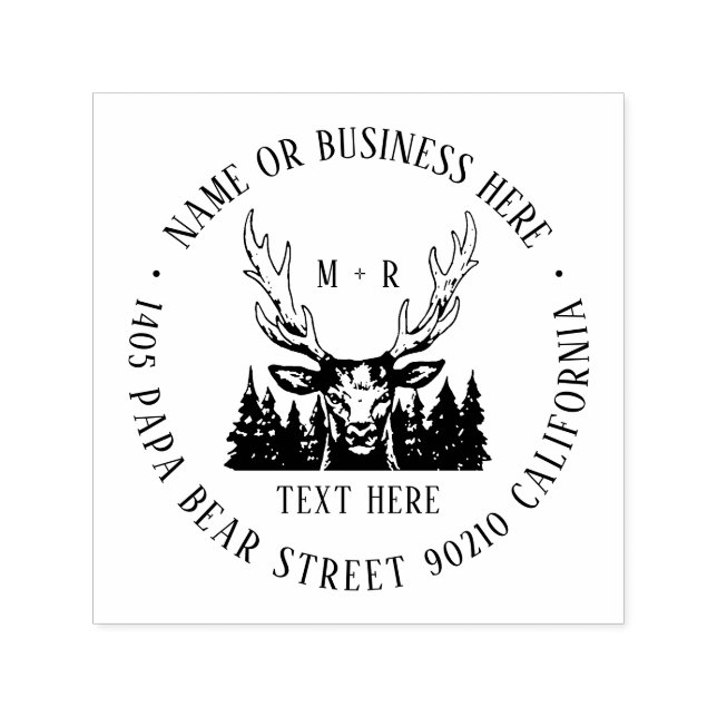 Vintage Deer Pine Tree Monogram and Return Address Self-inking Stamp (Design)