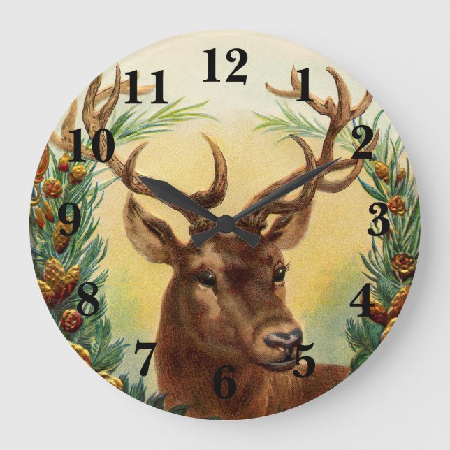 Vintage Deer Rustic Large Clock (Front)