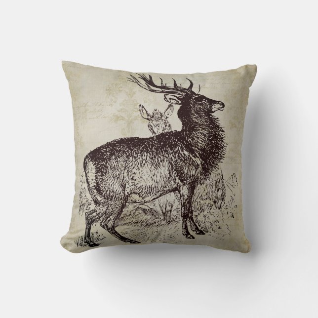 Vintage Deer Scene Cushion (Front)