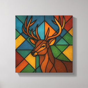 Vintage Deer Tiffany Style Stained Glass Art Canvas Print
