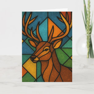 Vintage Deer Tiffany Style Stained Glass Art Card