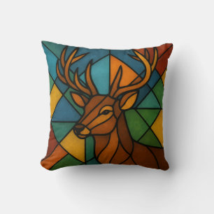 Vintage Deer Tiffany Style Stained Glass Art Cushion