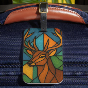 Vintage Deer Tiffany Style Stained Glass Art Luggage Tag