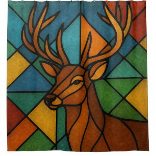 Vintage Deer Tiffany Style Stained Glass Art Shower Curtain