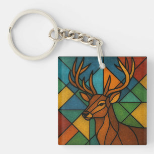 Vintage Deer Tiffany Style Stained Glass Design Key Ring