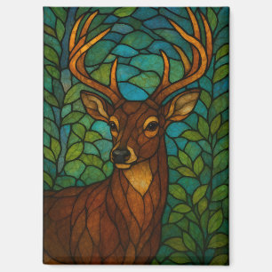 Vintage Deer Tiffany Style Stained Glass Design Magnet