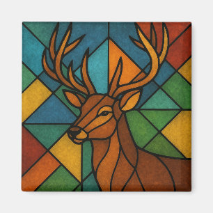 Vintage Deer Tiffany Style Stained Glass Design Magnet