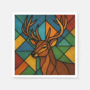 Vintage Deer Tiffany Style Stained Glass Design Napkin