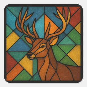 Vintage Deer Tiffany Style Stained Glass Design Square Sticker