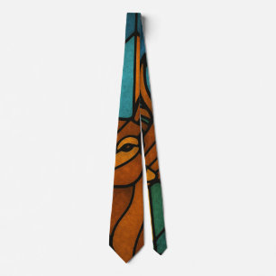 Vintage Deer Tiffany Style Stained Glass Design Tie