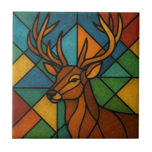 Vintage Deer Tiffany Style Stained Glass Design Tile