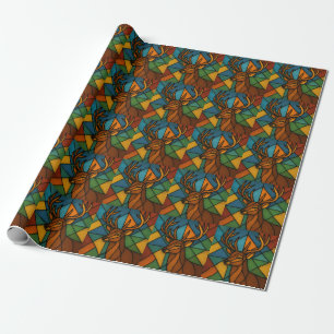 Vintage Deer Tiffany Style Stained Glass Design Wrapping Paper