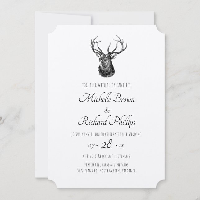 Vintage Deer Wedding Invitation (Front)