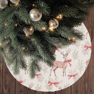 Vintage Deer with Red Bow Pattern Christmas  Brushed Polyester Tree Skirt