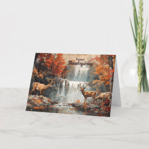 Vintage Deer Woodland Waterfall Thanksgiving Holiday Card