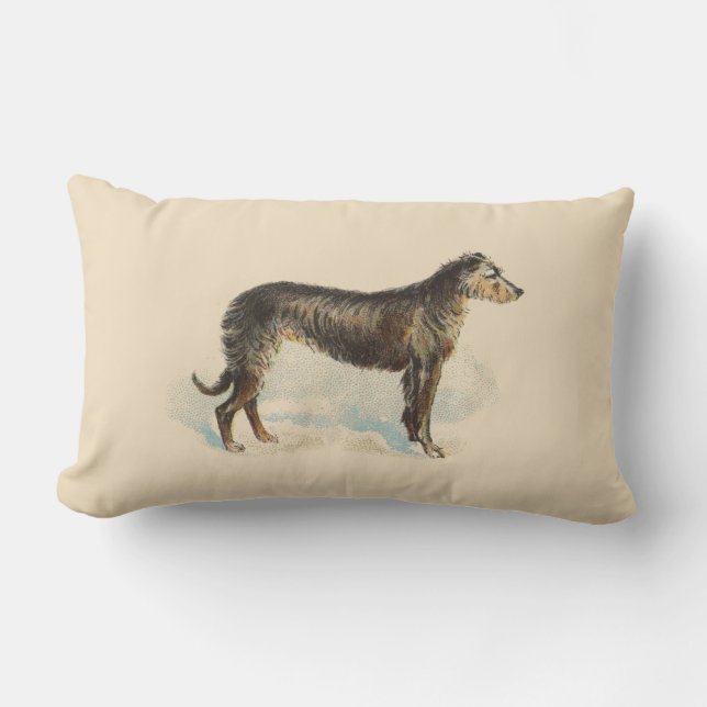 Vintage Deerhound Print Pink Lumbar Cushion (Front)