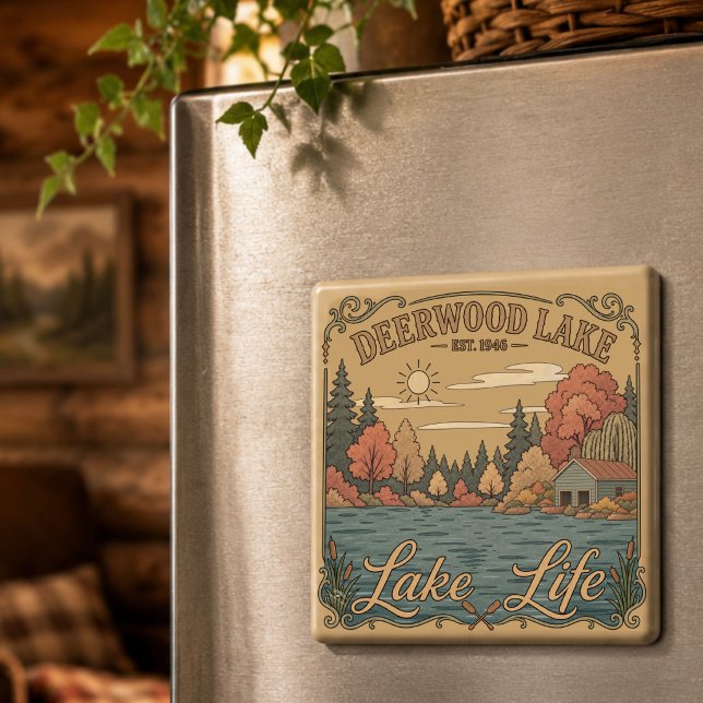 Vintage Deerwood Lake Life Rustic  Magnet (Vintage Deerwood Lake Life Fall Colors Magnet by Inspirivity Artist, Jennifer Wagner)