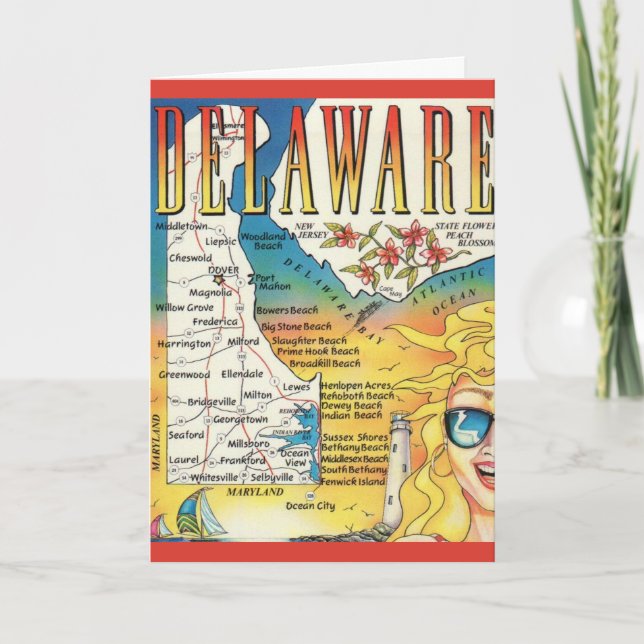 Vintage Delaware Map  Card (Front)