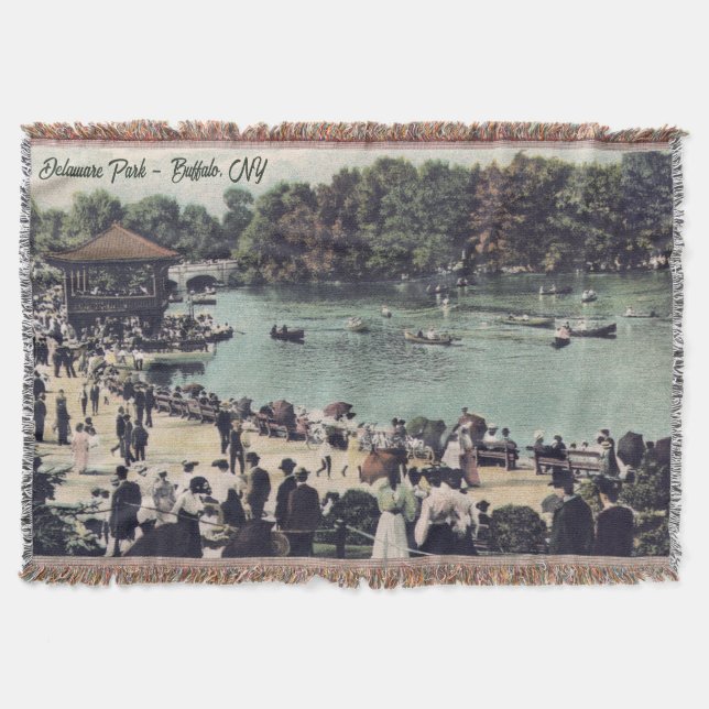 Vintage Delaware Park in Buffalo Throw Blanket (Front)