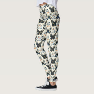 Vintage Delft Blue Butterfly & Botanical Leggings