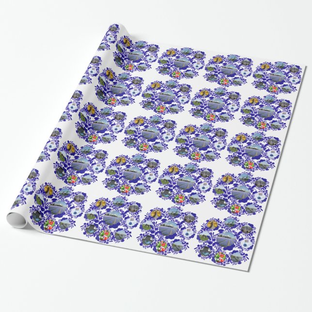 Vintage Delft Blue Delftware Holland Pattern Wrapping Paper (Unrolled)