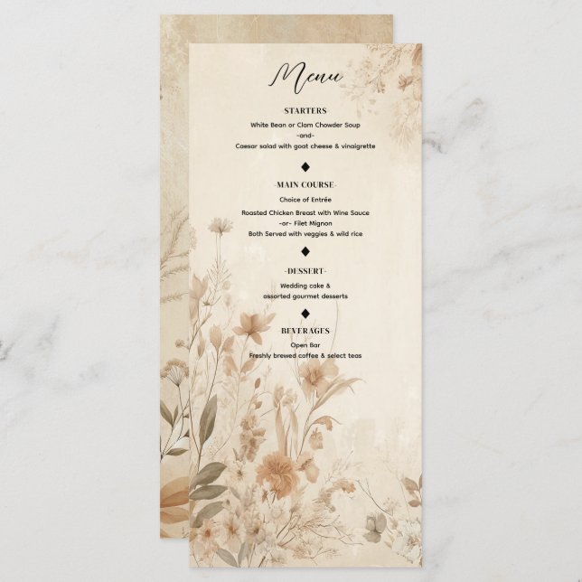Vintage Delicate Floral Botanical Boho Menu (Front/Back)