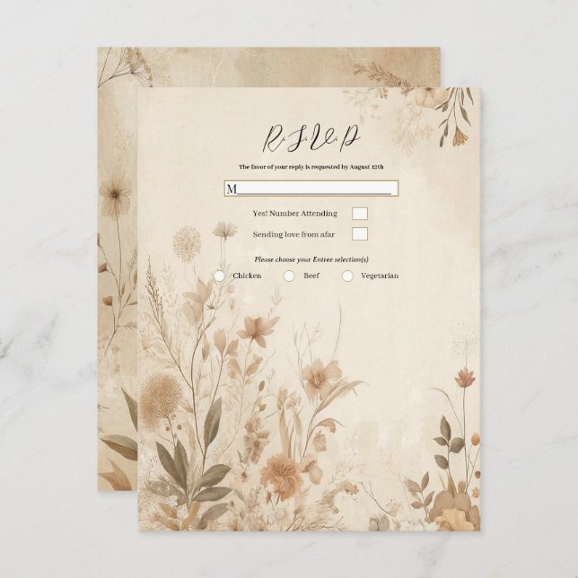 Vintage Delicate Floral Botanical Boho Wedding  Invitation (Front/Back)