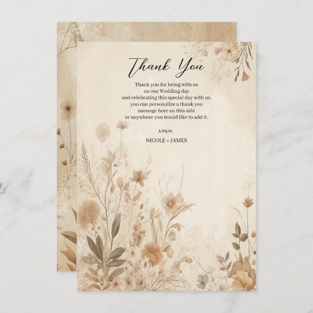 Vintage Delicate Floral Botanical Boho Wedding  Invitation (Front/Back)